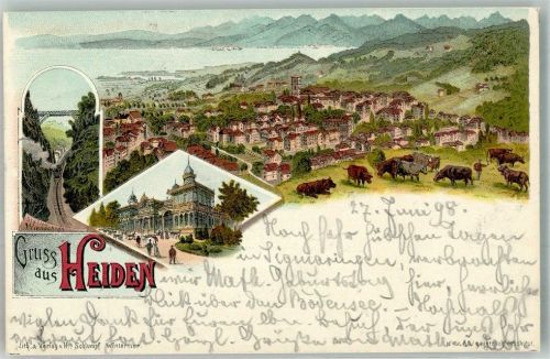 9410 Heiden 1898 Lithographie Bahnhof Wienachten Adelskorrespondenz