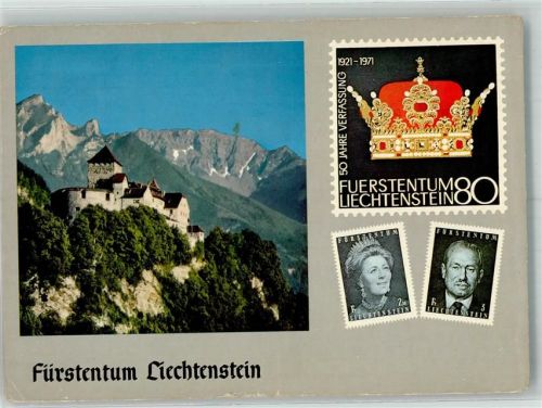 9490 Vaduz Foto AK Schloss Fürstren von Lichtenstein Fürstenpaar 50 Jahre Verfassung