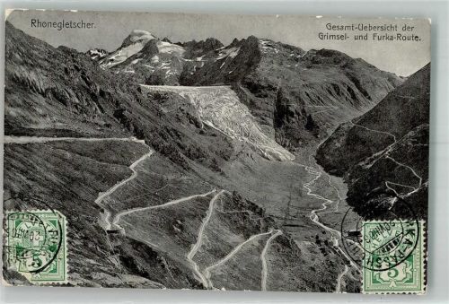 Grimsel 1906 Foto AK Rhonegletscher Furkapass Briefmarke Bildseite