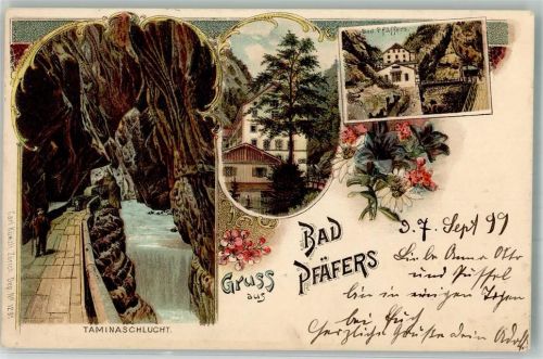 7312 Pfäfers 1899 Lithographie Taminaschlucht