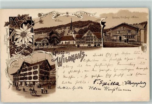 9658 Wildhaus 1897 Lithographie Gruss aus Hotel Hirschen AK