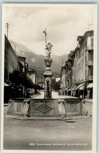 1950 Sion Sitten - Fontaine et rue du Grand Pont