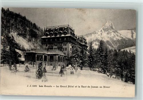 1833 Les Avants - Le Grand Hôtel et la Dent de Jaman en hiver Winter