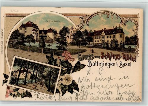 4103 Bottmingen 1898 BOAKC Lithographie Schloss Hotel Schloss Allee