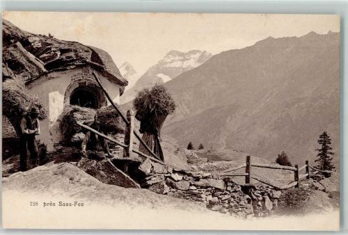3906 Saas-Fee Gebrauchsspuren Bauern mit Tragekörben