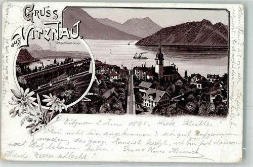6354 Vitznau 1895 Gebrauchsspuren Schnurtobelbrücke Lithographie Vorläufer