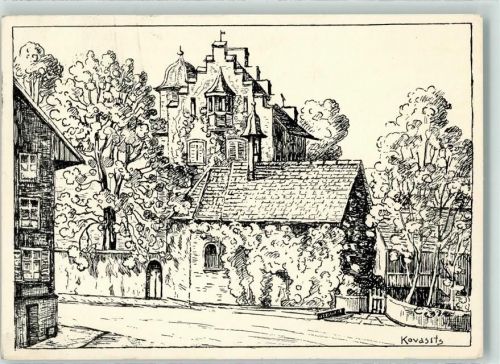 5454 Bellikon 1939 Künstlerkarte Schloss Bellikon Zeichnung sign. Kovasits Feldpost Territorial Mitr.Kp.