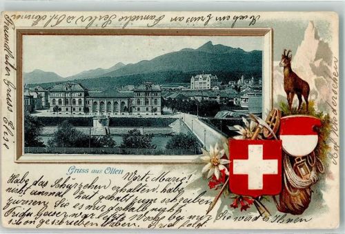 4600 Olten 1900 Prägedruck Gams Wappen Lithographie