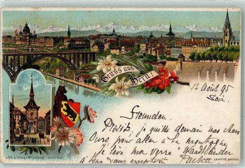 3000 Bern Berne 1895 Gebrauchsspuren Lithographie Strassenbahn Schlumpf