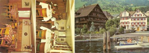 6442 Gersau KEINE AK Gasthaus Metzgerei Krone Innen- und Aussenansicht Klappkarte