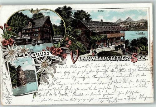 6440 Vierwaldstättersee 1897 Lithographie Treib Rütli Schillerstein