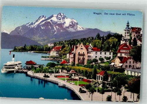 6353 Weggis 1923 Gebrauchsspuren Hafen Blick auf Pilatus