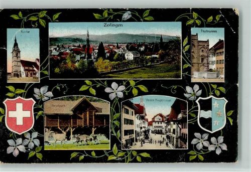 4800 Zofingen Gebrauchsspuren Kirche Thutbrunnen Hirschpark Vordere Hauptstraße Stempel Bataillon 84 Feldpost