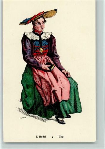 Frau aus Zug- sign Hodel - Verlag Orell Füssli Tracht Schweiz Künstlerkarte