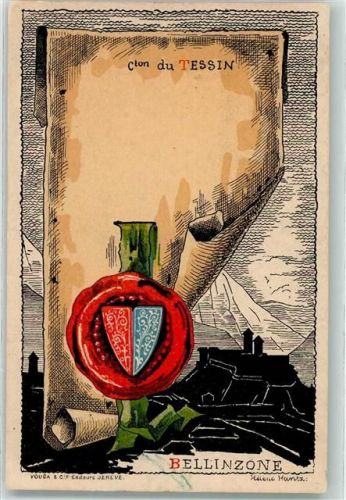 6500 Bellinzona Künstlerkarte Schriftrolle Siegel Wappen Kanton du Tessin sign. Helene Hantz