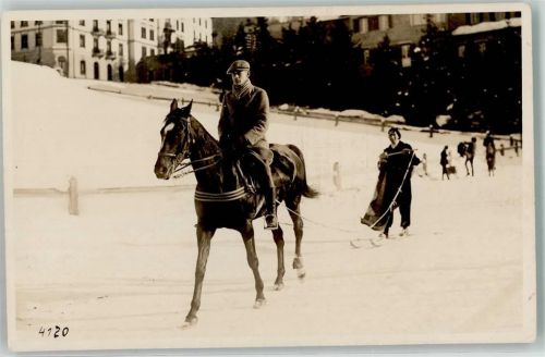 7500 St. Moritz Privatfoto AK Winter Skijöring