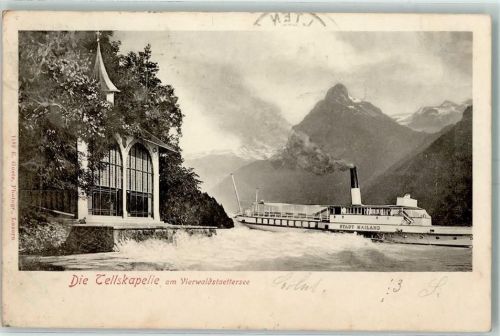 6377 Seelisberg 1901 - Die Tellskapelle am Vierwaldstättersee Seitenraddampfer Stadt Mailand
