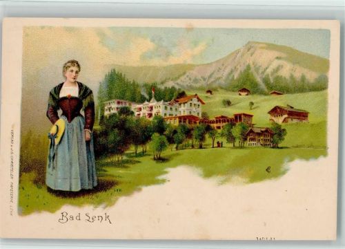 3775 Lenk im Simmental Lithographie Tracht sign