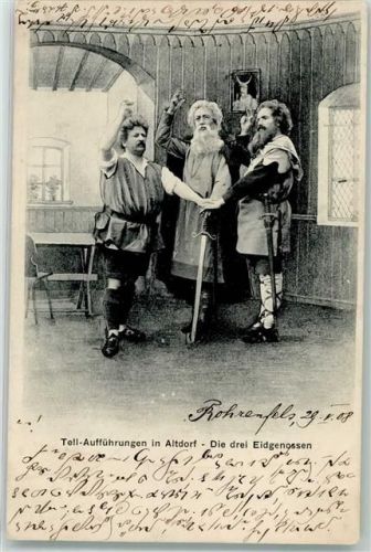 6460 Altdorf UR 1908 Foto AK Die drei Eidgenossen Tellaufführung