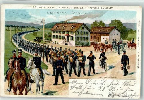 Schaffhausen Sciaffusa Schweizer Armee Infanterie auf dem Marsch sign. W.Stückelberger Militär Schweiz Gebrauchsspuren
