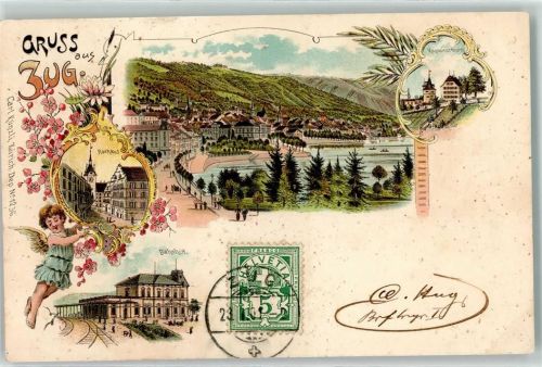 6300 Zug Zugo 1901 - Rathaus Bahnhof Kapuzinerturm Engel