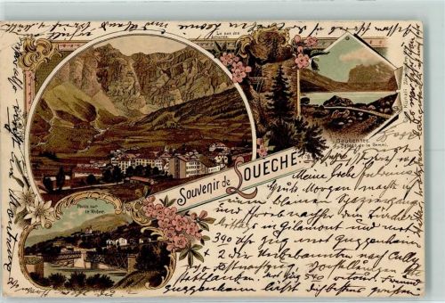 3954 Leukerbad Loèche-les-Bains 1898 Gebrauchsspuren Daubensee Pasage de la Gemmi Ponts sur le Rhone Lithographie