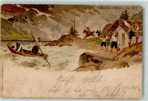 6377 Seelisberg 1900 Gebrauchsspuren Schillers Wilhelm Tell Künstlerkarte