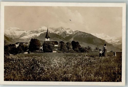 3703 Aeschi b. Spiez 1925 Foto AK Kirche Alpen