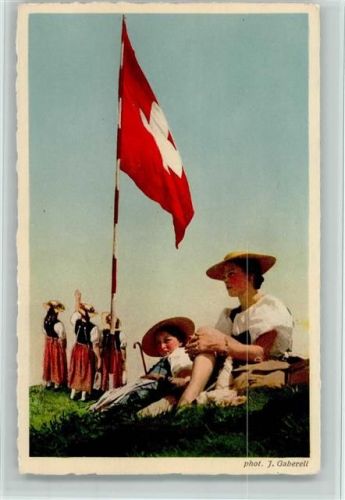Verlag Gaberell Nr. 21077 - Schweizer Fahne, gute Erhaltung AK Tracht Schweiz
