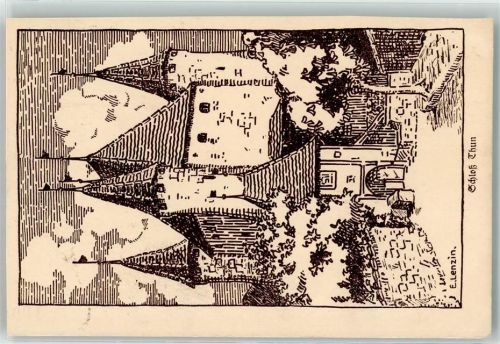 3600 Thun Künstlerkarte Schloss sign. E Lenzin