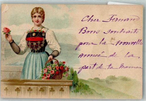 Frau Korb Rosen Tracht Schweiz 1900