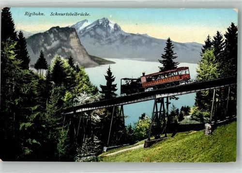 Rigi Kulm Foto AK Zahnradbahn Rigbahn Schnurtobelbrücke