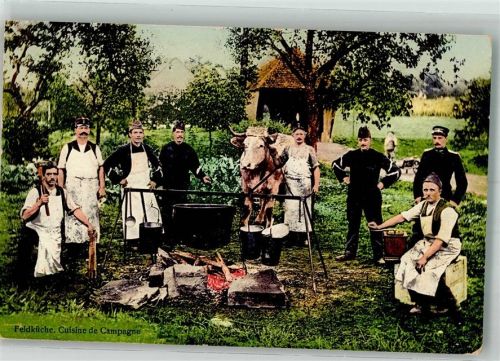Feldküche Soldaten Rind Schule der Rekruten 1. Division Infanterie PH.B. 7632 Militär Schweiz Gebrauchsspuren
