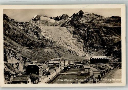 Furka 1932 Foto AK Hotel Furkastrasse Rhonegletscher
