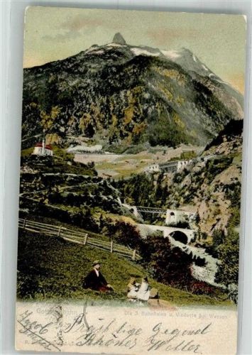 6484 Wassen UR 1905 Foto AK Die 3 Bahnlinen und Viadukte