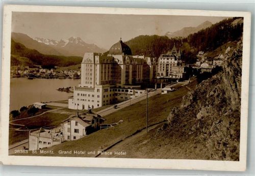 7500 St. Moritz 1928 Foto AK Hotel Grand und Palace