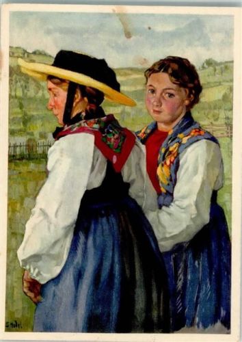 8156 Oberhasli 1924 Lithographie Tracht sign. Hodel Pro Juventute