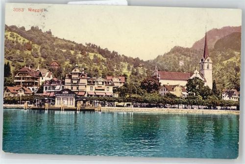 6353 Weggis - Kirche, Ortsansicht, Vierwaldstättersee, Hotel Post