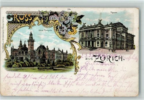 Gebrauchsspuren Gruss aus - Litho - Tonhalle, Theater