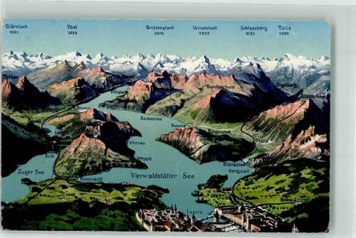 6440 Vierwaldstättersee - Landkarte Vogelschau Buochs Kriens
