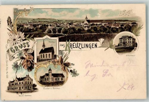 8280 Kreuzlingen 1897 Lithographie Kirche Neues Rathaus Kloster Seminar Schulhaus Verlag Künzli Nr 660