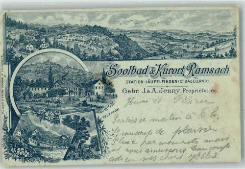 4448 Bad Ramsach Läufelfingen 1898 Lithographie Soolbad Gebr. J. & A. Jenny