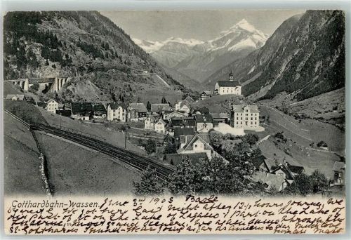 6484 Wassen UR 1903 Gebrauchsspuren Gotthardbahn Kirchlein