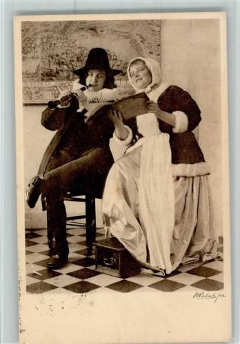 Beheizte Fußbank - Flötenspieler AK Tracht Schweiz 1917