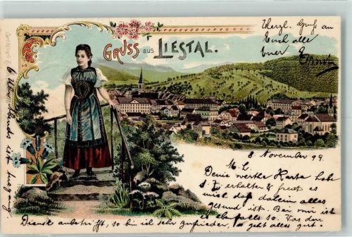 4410 Liestal 1899 Lithographie Frau in Tracht