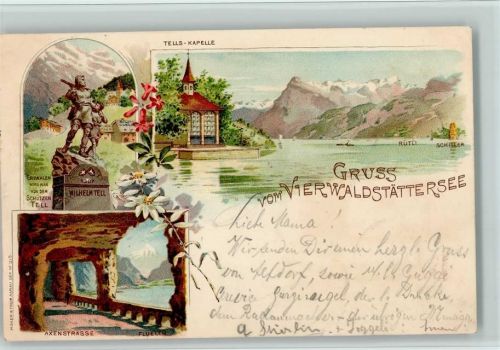 6440 Vierwaldstättersee Lithographie Gruss aus - Verlag Müller & Trüb Nr. 215, gute Erhaltung AK