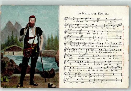 Pfeifenraucher Le Ranzdes Vaches Tracht Schweiz Lieder AK