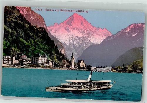 6454 Flüelen Foto AK Dampfschiff Kirche