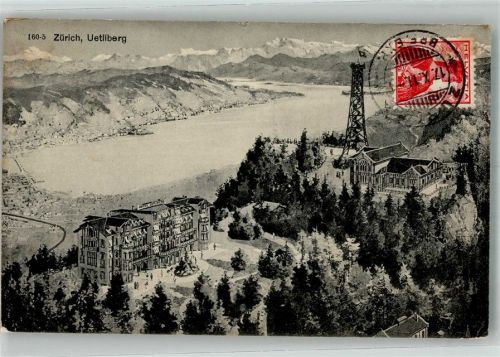 8143 Uetliberg 1911 Foto AK Hotel Aussichtsturm Briefmarke bildseitig