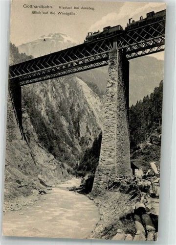 6474 Amsteg 1912 Foto AK Eisenbahn Gotthardbahn Viadukt